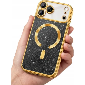 Pouzdro na mobilní telefon Pouzdro třpytivé pro iPhone 17 PRO kryt pro Magsafe ZLATÉ - ČERNÉ