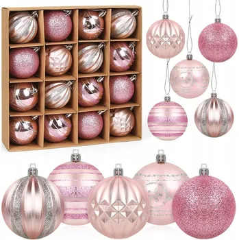 Vánoční dekorace Meleager Sada 16 Růžových Vánoční Baňky Plastových 6 cm na Vánoční Stromeček