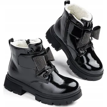 Dámská zimní obuv Boty kotníkové boty ZATEPLENÉ kožíšek LAKOVANÉ černé ZIPEM Wojtyłko 30