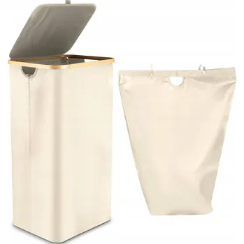Koš na prádlo BAMBUSOVÝ Koš na Prádlo s Víkem 100L s Madly a Vložkou Béžový