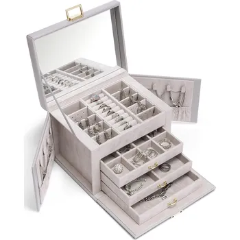 Šperkovnice VLANDO Krabička na kožené šperky šedá se zrcadlovým interiérem