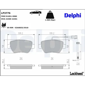 Brzdová destička Sada brzdových destiček, vždy 4 kusy v sadě DELPHI LP3776