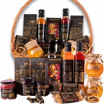 Dárkový potravinový koš Velký dárkový koš, sada čaj, prémiové proutěné sladkosti k narozeninám