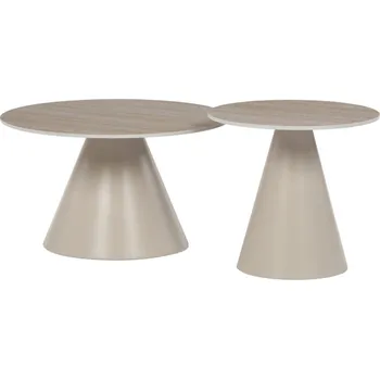 Konferenční stolek Set 2 konferenčních stolků NOEL II — kov, keramika, travertin / béžová
