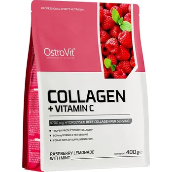 Doplněk stravy OstroVit Kolagen + vitamin C - Collagen + Vitamin C (400 g, Malinová limonáda s mátou)