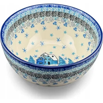 Miska na polévku 500 ml UNIKÁT Domky zima dekor U5045 Keramika Bolesławiec