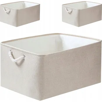 Úložný box MANGATA Skládací úložné boxy s úchyty do skříně 3 kusy 25 l béžová