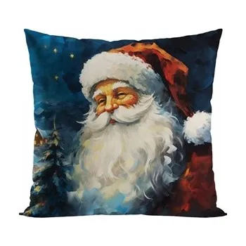 Vánoční dekorace OBOUSTRANNÝ VÁNOČNÍ POVLEK NA DEKORAČNÍ POLŠTÁŘ 40x40 Mikuláš ve vesnici