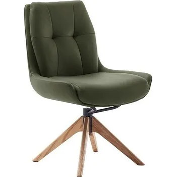Jídelní židle Kožená jídelní židle ASSENTO bez područek olivová typ C s dřevěnou podnoží