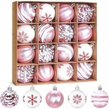 Vánoční dekorace Meleager Sada 16 Růžových Vánočních Baněk Plastových 6 cm