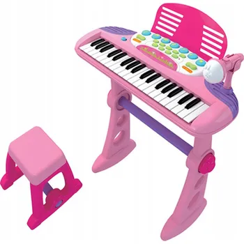 Hudební nástroj pro děti PIANO KLÁVESY ŽIDLIČKA MIKROFON RŮŽOVÉ 37 kláves Nahrávání 24 Funkcí