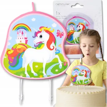 Dortová svíčka Narozeninový dort Amscan s jednorožcem pro dívku 9 cm