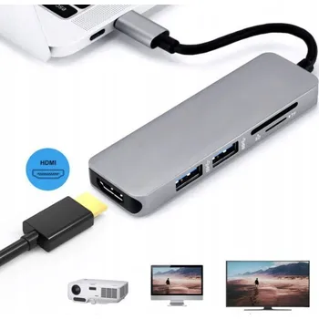USB hub Adaptér HUB USB-C na HDMI 4K USB 3.0 Čtečka karet 5v1