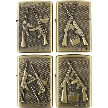 Zapalovač Benzinové zapalovače 4ks Samopaly Airborne (4 zapalovače v retro stylu z mosazi)