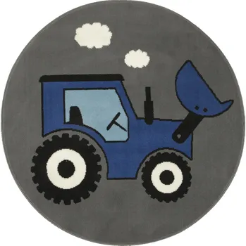 Koberec KULATÝ KOBEREC ŠEDÝ JEANS TRAKTOR PRO MALÉHO FARMÁŘE KIDS prům. 120 cm
