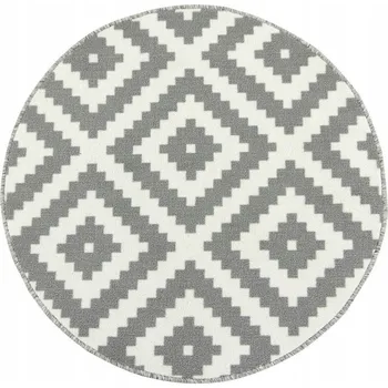 Koberec Průměr 100 cm PROTISKLUZOVÝ KULATÝ ŠEDÝ KOBEREC ROMBY DO OBÝVACÍHO POKOJE LOŽNICE