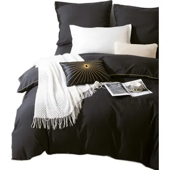 Povlečení Povlečení Saténové Queen Premium 140x200 Černé se zlatým lemem