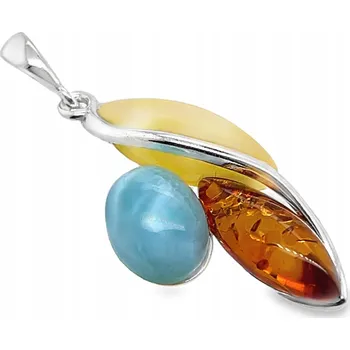 Přívěsek PŘÍVĚSEK SREBRNY Z BURSZTYNEM i LARIMAREM STŘÍBRO koňak PŘÍVĚSEK FILM