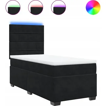 Postel Kontinentální postel s LED osvětlením, černá, 190 x 90 x 140,5/150,5 cm
