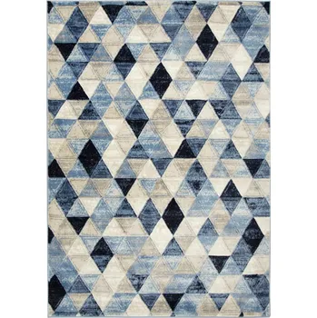 Koberec KOBEREC VICTORIA VZOR TROJÚHELNÍKY KOSOČTVERCE KRÉMOVÁ TMAVĚ MODRÁ NÁMOŘNICKÁ MODRÁ 60x100 cm