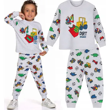 Dámské noční prádlo 104 cm Dětské pyžamo 2dílné bavlněné pyžamo KOPARKA szara B162