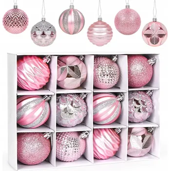 Vánoční dekorace Aurasky Růžové Vánoční Baňky 6cm Sada 12 Kusů Vánoční Ozdoby