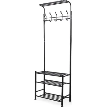 Předsíňová věšáková stěna Compactor s policemi na boty, kovová, černá