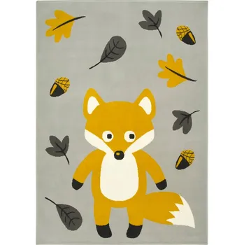 Koberec 100x150 cm ŠEDO-MEDOVÝ KOBEREC LUNA KIDS V LESAŘSKÉM STYLU LIŠKA LISTY