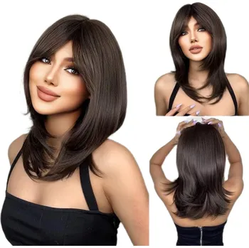 Paruka Paruka polodlouhé syntetické vlasy tmavě hnědá dámská