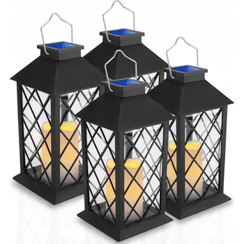 Stojací lampa 4x LED lampa na hrob, hřbitovní lucerna, závěsný Hřbitovní Svíčka, solární lampa na hrob