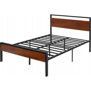 Postel Kovový rám postele pro matraci 140x200 cm, výška 35 cm, dřevěné čelo