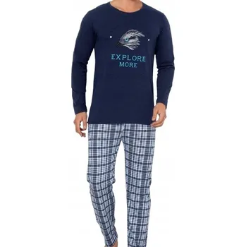 Pánské pyžamo Pánské pyžamo dlouhý rukáv dlouhé kalhoty bavlna XXL 2XL