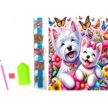 Obraz Diamantová Výšivka na Plátně Mandala 7D 30x25cm AB Diamanty Dva Pejsci