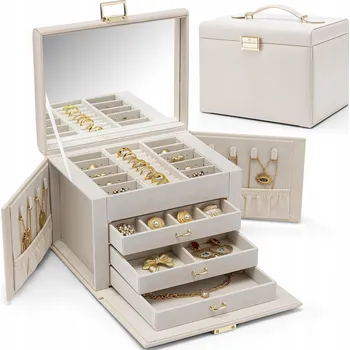 Šperkovnice VLANDO Šperkovnice Na Bižuterii Kožená se zrcadlem Žlutá