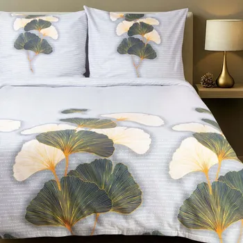 Povlečení Povlečení 140x200 cm sada FLANELOVÉ BAVLNY s chloupkem světle šedé s listy