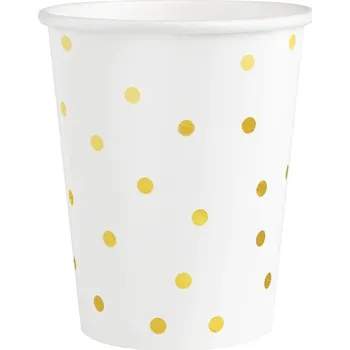 Papírové Kelímky PartyPal bílé se zlatými tečkami 220 ml 8 ks