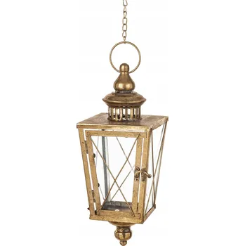 Svícen Kovový zlatý lampion závěsný skleněný lucerna zlatá retro dekorace hák