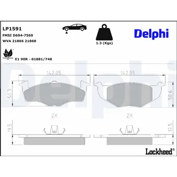 Brzdová destička Sada brzdových destiček, vždy 4 kusy v sadě DELPHI LP1591