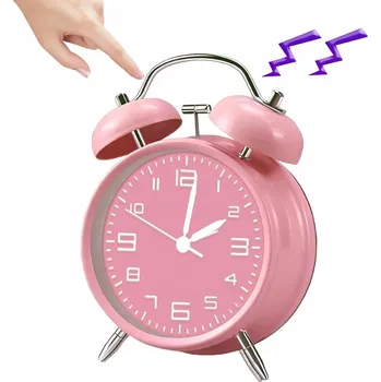 Budík ANALOGOVÝ BUDÍK RŮŽOVÝ RETRO TICHÝ S VELKÝM CIFERNÍKEM A NOČNÍM SVĚTLEM