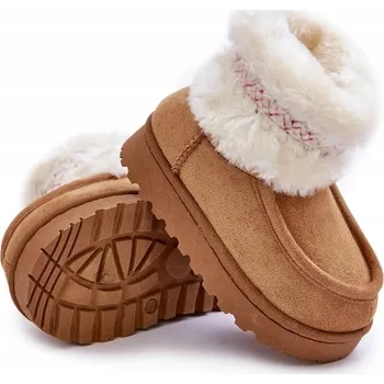 Dámská obuv SNĚHULE DĚTSKÉ KOTNÍKOVÉ BOTY S KOŽÍŠKEM A VZOREM, EKO SEMIŠOVÉ, CAMEL, VELIKOST 29