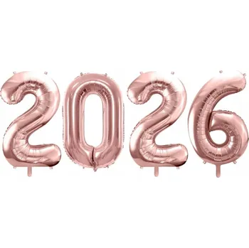 Balónek BALÓNKY Fóliové Číslo 2025 RŮŽOVÉ ZLATO Nový Rok Silvestr Ples Maturitní 86 cm