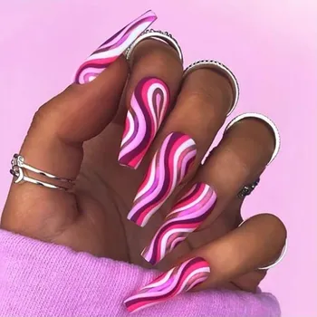 Brishow dlouhé umělé nehty růžové nalepovací nehty zakřivené nalepovací nehty balerínské akrylové