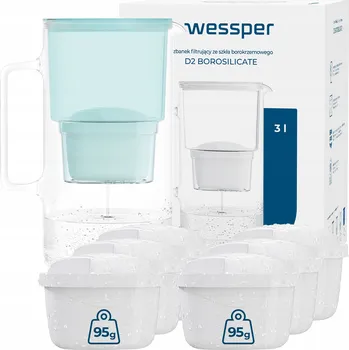 Filtrace vody Filtrační konvice skleněná Wessper D2 BOROSILICATE 3 l mátová + 7 x filtr
