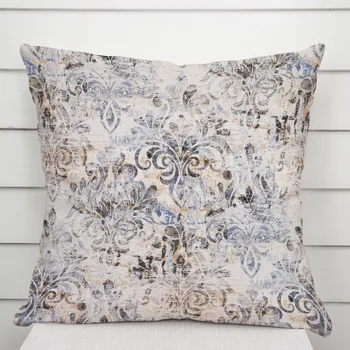 Povlak na polštářek Sametový povlak na polštář Tamara TMR-057 Modro-zelený zámecký vzor na krémovém 40 x 40 cm