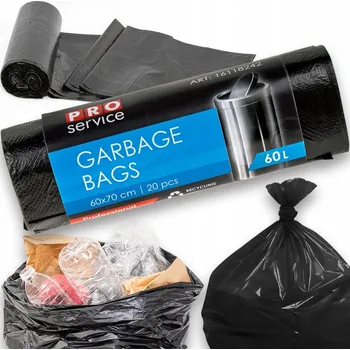 Pytle na odpadky Pytle na odpadky PRO Service černé pevné 60 l 20 ks z recyklace