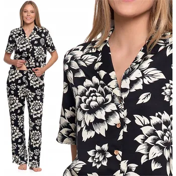 Dámské pyžamo Dámské pyžamo dvoudílné 100% viskóza MORAJ rozepínací květinové pohodlné 3XL