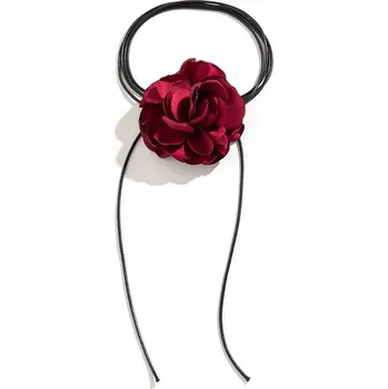 Náhrdelník Choker náhrdelník květina na řemínku růže pivoňka na krk bordó