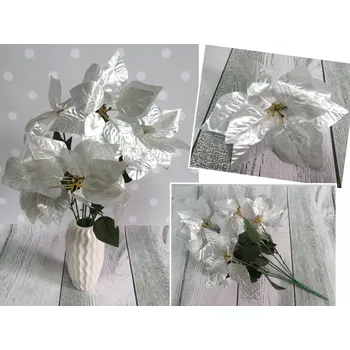 Vánoční dekorace Kytice 10kpl hvězda bet. VÁNOČNÍ HVĚZDA 50 cm stříbrná 7 květů | GWA-17057-S