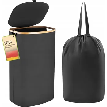 Koš na prádlo Eyeleaf Koš na prádlo 100 l černý s víkem a sáčkem na prádlo