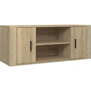 Televizní stolek TV stolek dub sonoma 100 x 35 x 40 cm se 4 přihrádkami a dvířky